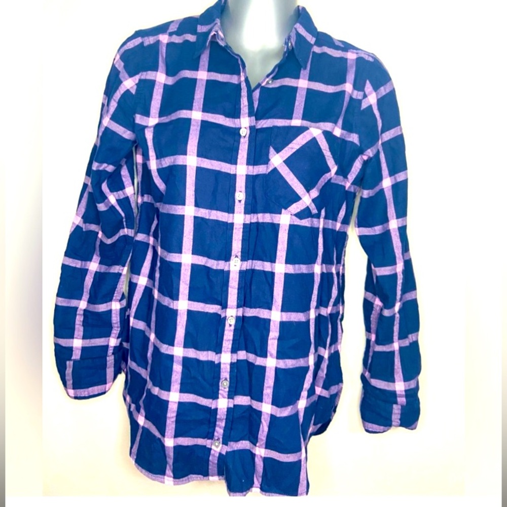 J. Crew Navy and Pink Plaid Button Down Shirt